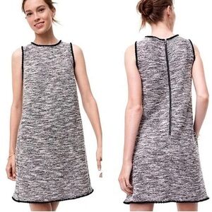 LOFT Tweed Sleeveless Fringe Trim Shift Dress